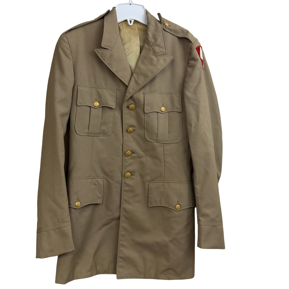US Army 70th Infantry Khaki Tropical Service‎ Coat Military Coat Extra Long 37